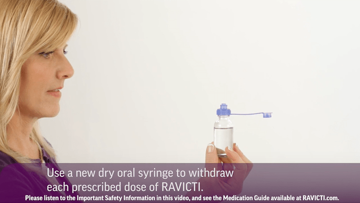 Image of video showing how to take RAVICTI by nasogastric or gastronomy feeding tube
