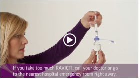 Image of video showing how to take RAVICTI oral liquid by mouth